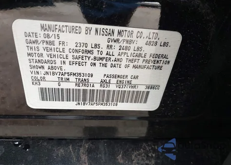 2015 Infiniti Q50 from USA, damaged, VIN JN1BV7AP5FM353109